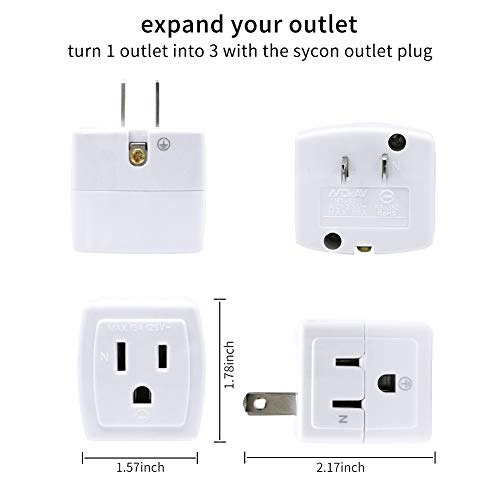 SYCON Adapter Outlet Extender, 2Prong to 3Prong Mini Wall Plug, Multi