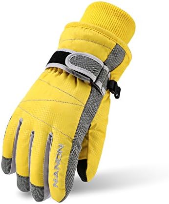 Waterproof Ski Gloves Kids Snowboarding - Winter Warmest and Water Snow Gloves for Mens,Womens,ladies and Kids (Yellow, M)
