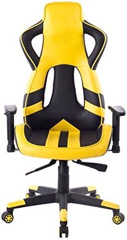 Killbee Large Reclining Gaming Chair High Back Adjustable Armrest Leather Bucket Seat Executive Office Chair (Bumblebee Yellow)