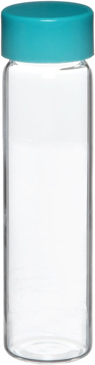 GLC-01002 Borosilicate Glass 22mL Clear Type I Screw Thread Vial, with Green Thermoset F217 and PTFE Lined Cap Attached, 23mm Diameter x 85mm Height (Case of 144)