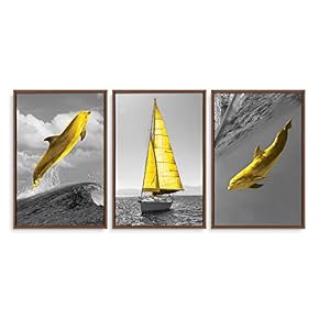 3 Piece Framed Canvas Home Artwork Decoration Go Sailing Canvas Wall Art for Living Room, Bedroom - 16"x24"x3 Panels