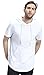 Bertte Mens Hipster Hip Hop Elong Longline Hoodie Side Zipper Short Sleeve T-Shirt, Solid Color White, Large