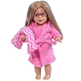 18 Inch Doll Robe in White with Towel Fits American Girl Dolls - Doll Bathrobe and Tie Belt with Towel (Pink)