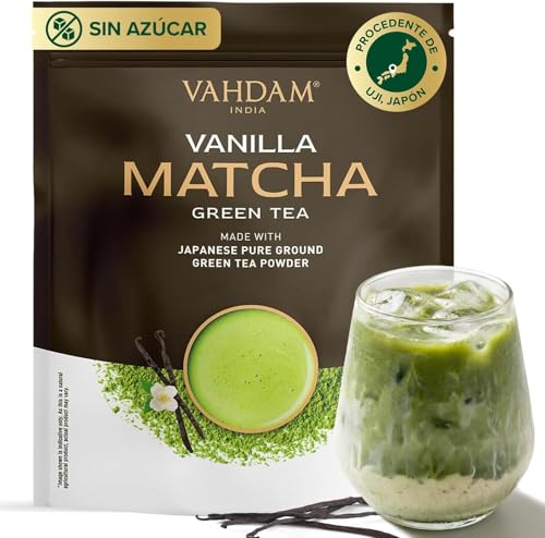 Polvo de Matcha Vainilla 100g-50 Tazas | Matcha Uji & Vainilla de Madagascar | 100% Natural | Té Verde Japonés Premium | Para Latte & Té