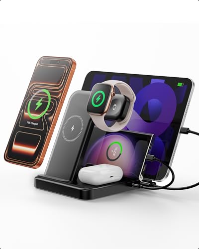 Intoval 5 in 1 Charging Station Compatible with iPhones 17/17 Pro/17 Pro Max, iPad Pro/Air/Mini, Apple Watch 11/Ultra 3/Ultra 2/Ultra/10/9/8/7/6/SE, Wireless Charging Station for Multiple Devices (G805, Black)