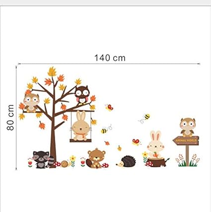 Kuangjing Foret Hibou Papillon Balancoire Lapin Ecureuil Sticker Mural Animal Arbre Chambre D Enfant Enfant Bebe Chambre D Enfant Decoration De La Maison Amazon Fr Cuisine Maison