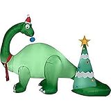 CHRISTMAS INFLATABLE 9 1/2 FT BRONTOSAURUS WITH CHRISTMAS TREE OUTDOOR YARD PROP