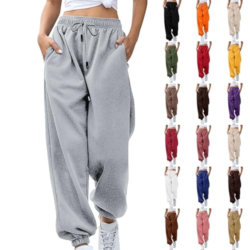 Joggers for Women Baggy Elasticated Waist Jogging Bottoms Ladies Winter Sweatpants for Gym Yoga Plain Cozy Activewear Trousers with Pockets Grey