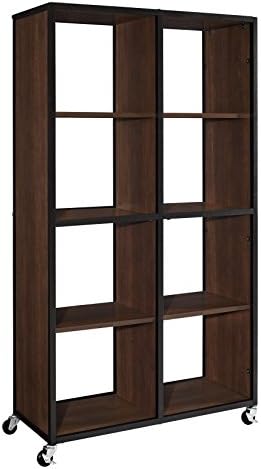 Oliver Mobile Tall Cube Unit Bookcase Made of Wood and Metal with 4 Shelving Tiers and 4 Casters/Wheels in Cherry Finish 58.66'' H x 31.96'' W x 13.42'' D