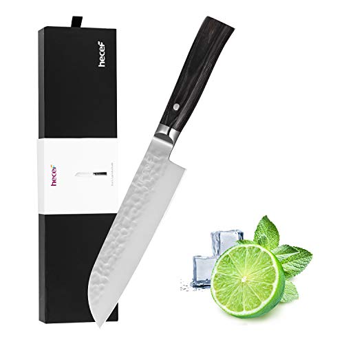Hecef 7 Inch Santoku Chef Knife Stainless Steel Japanese Forged Steel Kitchen Knife with Wood Hand
