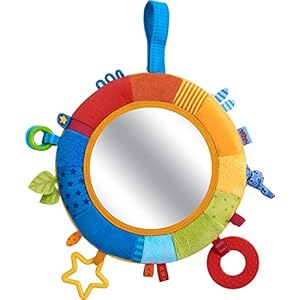 HABA Rainbow Discovery Mirror – Hang from Crib or Use as a Pillow with Entertaining Elements for Baby to Explore