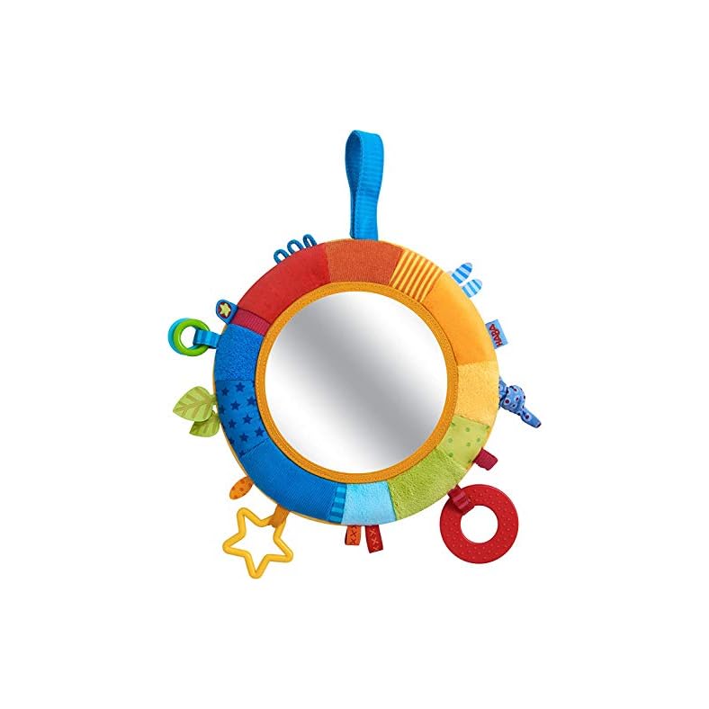 HABA Rainbow Discovery Mirror – Hang from Crib or Use as a Pillow with Entertaining Elements for Baby to Explore