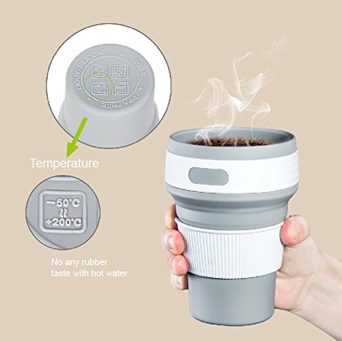 ROCONTRIP Silicone Collapsible Cup Convenient Travel Coffee Mug Lightweight Food Grade Silicone & PP BPA Free for Camping Hiking Outdoor Commuters (Gray)