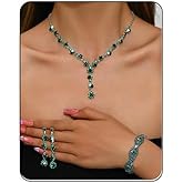 PINK TOWN Vintage Rhinestone Bridal Jewelry Sets,Crystal Wedding Prom Earrings Necklace Bracelet Set Fashion Zircon Bride Jewelry Dress Accessories for Women