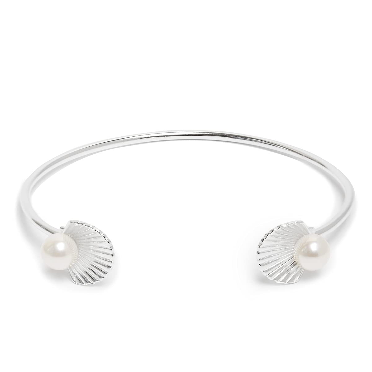 Annie Oak Womens 925 Silver Open Shell Bangle Bracelet