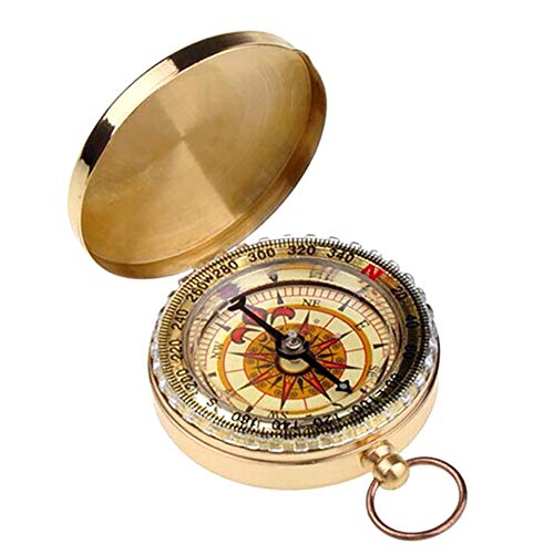 Cozylkx Brass Pocket Watch Compass Luminous Portable Compass Navigational Tool for Hiking Camping