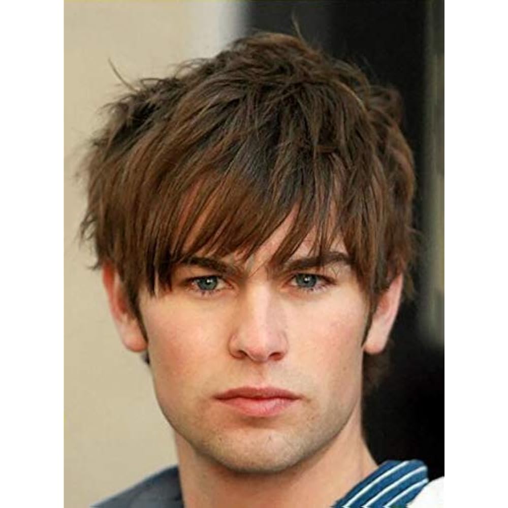 Mens Short Wig Brown Layered Natural Synthetic Costume Cosplay Hair For