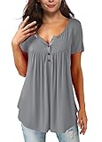 Mystry Zone Gray Shirts Blouse For Woman Casual Tunic Tops Fit Flare Pleated High Low Solid Color Medium