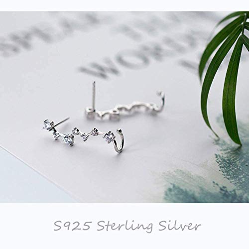 7 Crystals Ear Cuffs Hoop Climber S925 Sterling Silver Earrings Hypoallergenic Earring