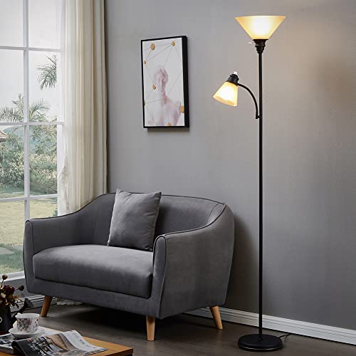 Floor Lamp, Standing Lamp, Torchiere Floor Lamp with 8W Main Light & 6W Adjustable Reading Lamp, Long Lifespan 2700K Eye-Caring Warm Lamps, 72\