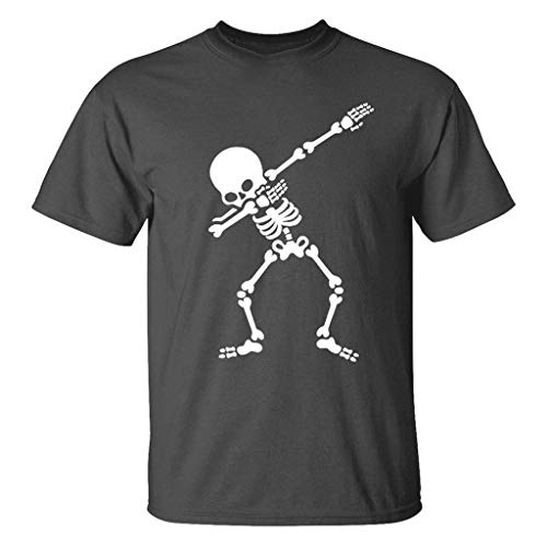 iYBUIA Summer Men's Novelty Skull Printing Tee Elastic Short Sleeve T-Shirt Tops Blouse Gray - Thumbnail 3