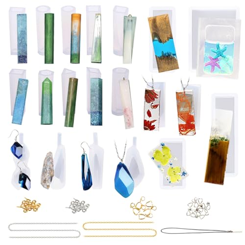 FUNSHOWCASE Cabochon Pendant or Earrings Resin Silicone Molds and Jewelry Making Kit Pack 54-Count
