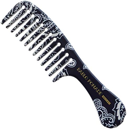 バブロポマード グルーミングコーム櫛 メンズ用ワイドメッシュコーム 紺ペイズリー柄 粗目くし Barberバーバー 日本製