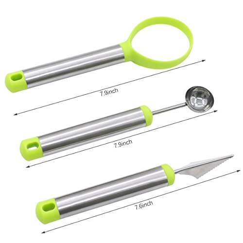 Xcellent Global Melon Baller Fruit Scoop Carving Knife 3 Piece Set Stainless Steel for Fruit Slicer Dig Pulp Separator HG204