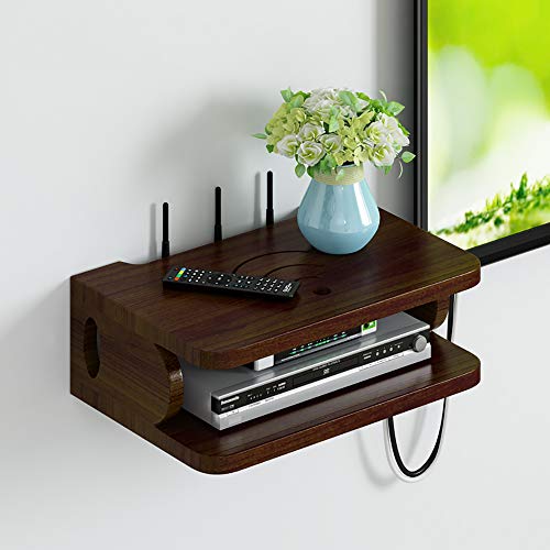 SHPEHP Wall Mount Shelf Media Console Entertainment Shelf Bracket Stand for AV Receiver/Xbox/Cable Boxes/Gaming Systems, Floating TV Stand Cabinet-Coffee-S