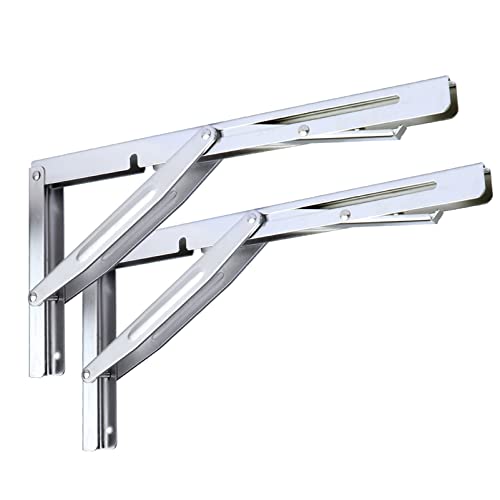14 Inch Folding Shelf Brackets, Heavy Duty Stainless Steel Collapsible