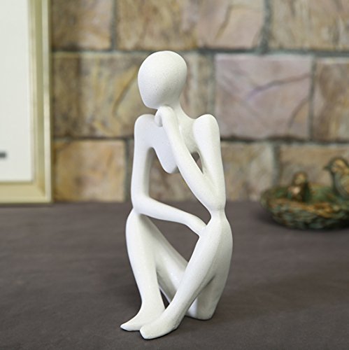 Stylish White Sandstone Resin Sculpture Thinker Statue Abstract Figure Hand Carved Craft Art for Home Office Bookshelf Desktop Crafts Gifts - Thumbnail 6