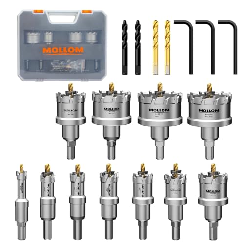 Mollom 11-teilig (13-54mm) TCT Hartmetall-Lochsägenset für Hartmetall, 11 Stück Lochschneider mit 3 zusätzlichen Zentrierbohrern und 1 Sechskantschlüs