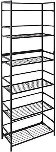 Flipshelf-Folding Metal Bookcase-Small Space Solution-No Assembly-Home, Kitchen, Bathroom And Office Shelving-Black, 6 Shelves, Wide