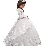 Vintage Princess Floral Lace 2017 Long Sleeves Flower Girls, White, Size 6