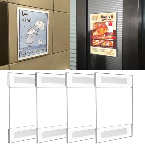 Soportes de Acrílicos Transparentes Vertical para Exhibición, Protectores de Hojas Tamaño Carta de 30,5×21cm, 4Pcs Porta Menú Acrílico Tamaño A4, con Cinta Doble Cara Sin Perforar