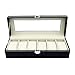 Watch Box 6 Black Mens Womens Leather Display Glass Top Jewelry Case Organizer by Satellas