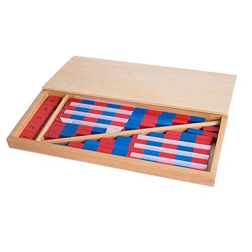 Montessori Mathematics Material - Small Numerical Rods with Number Tiles Blue Red Color W/ Wooden Box For Preschool Kids Early Development Toy