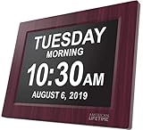 [Newest Version] Day Clock - Extra Large Impaired Vision Digital Clock with Battery Backup & 5 Alarm Options (Premium Mahogany Color)