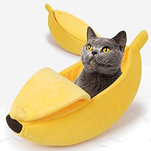 Goasis バナナ型 猫ベッド 犬ベッド ペットベッド 猫 犬ハウス 可愛い 寝袋 四季通用 Pp綿 保温 防寒 洗える 寝床 家装飾 イエロー M