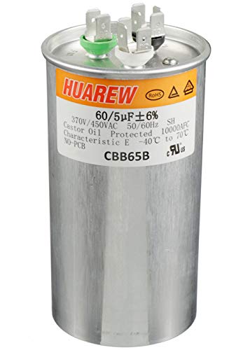 HUAREW 60+5 uF ±6% 60/5 MFD 370/450 VAC CBB65 Dual Run Start Round Capacitor for Condenser Straight Cool or Heat Pump Air Conditioner or AC Motor and Fan Starting: Industrial & Scientific