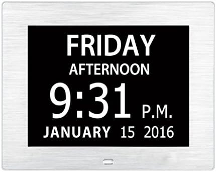 Upgraded - ESH Extra-Large Memory Loss Digital Calendar Day Clock with With Full Day &amp; Month Spelling No Abbreviations Great For Impaired Vision (Brushed Silver)