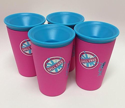 Wow Cup for Kids - NEW Innovative 360 Spill Free Drinking Cup - BPA Free - 9 Ounce (4 Pack, Pink)