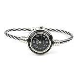 Womens Silver Classic Twisted Band Bracelet Round Wrist Watch Black, Watch Central