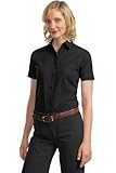 Port Authority L633 Ladies Short Sleeve 65/35 Poly/Cotton Value Women’s Button Down Work Poplin Shirt – Black L633 S, Online Clothing Store