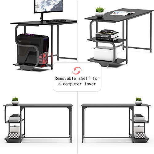 Teraves Reversible Computer Desk for Small Spaces with Shelves,Gaming