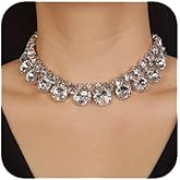 Chargances Boho Crystal Statement Necklace Layered Rhinestone Choker Sparkly Neck Chain Party Wedding Necklace Jewelry for Women