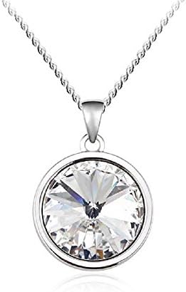 Silver Tone Crystal from Swarovski Round Solitaire Pendant Necklace, 17+2” Extender