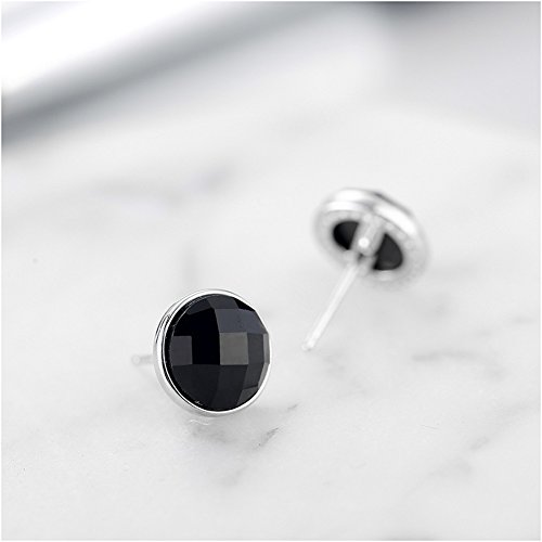 925 Sterling Silver Black Onyx Round Button Earrings Studs 9MM - Thumbnail 3
