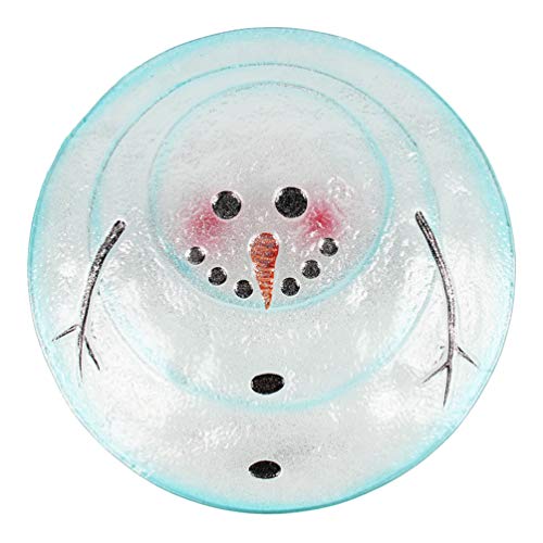 HONGLAND Christmas Decorative Glass Plate White Snowman Serving Plate Santa Decor for Home Kitchen Living Room 12 Inch