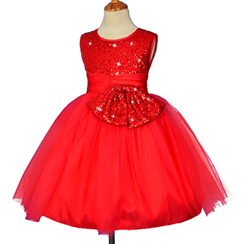 Dressy Daisy Girls' Sequined Tulle Pageant Dresses Flower Girl Party Dress Size 3-4T Red